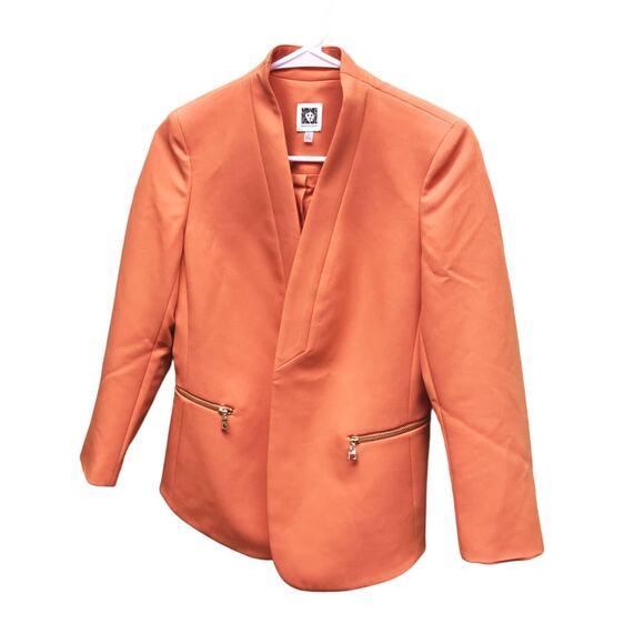 Anne Klein Womens Open Front Orange Blazer Jacket Coat with Pockets Size 0 - Picture 2 of 7